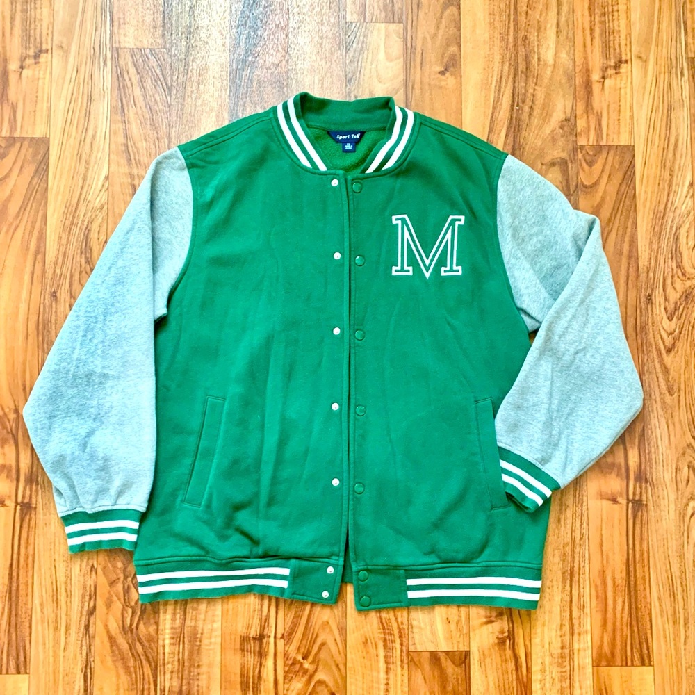 Green and Gray Varsity letterman baseball jacket w/ M